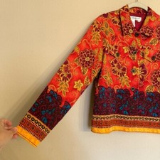 Coldwater Creek Blazer Jacket Colorful Orange Floral Artsy Lined Boho Size S
