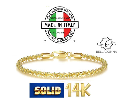 Italian 14k Gold Bracelet Corda a Stella Star Rope Solid Sparkling Italia 7.5 in