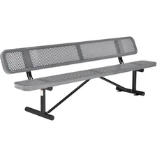 96" Perforated Metal Outdoor Picnic Bench with Backrest Gray