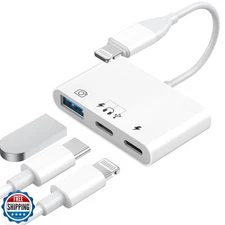 Lightning to USB C Aux Audio Adapter,[Apple MFi Certified] 3 in 1 Lightning/U