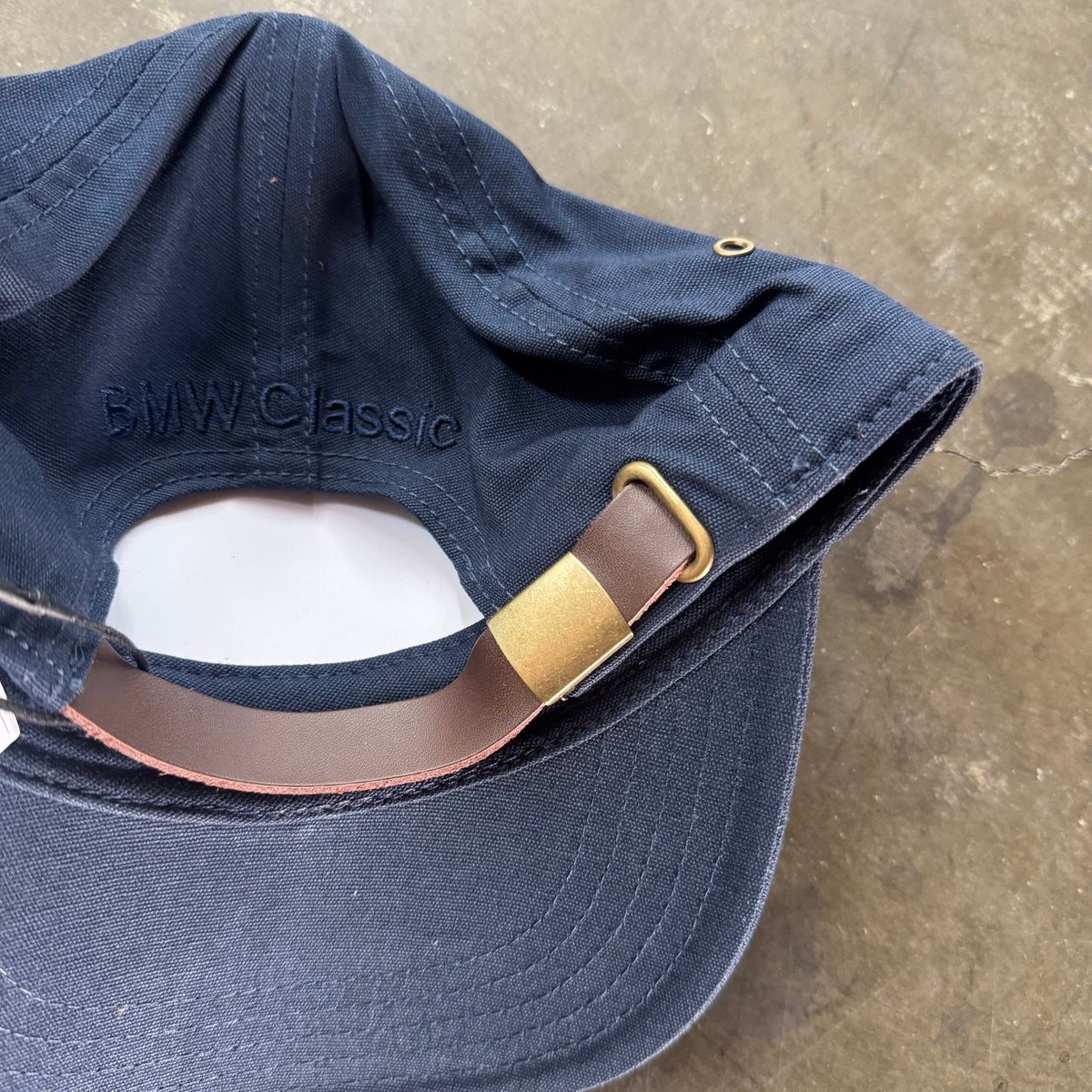 BMW Classic Baseball Cap Golden Logo Adjustable Leather Strap