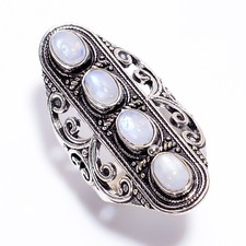 925 Sterling Silver Jewelry Natural Rainbow Moonstone Gemstone Ring 7.25 US Gift