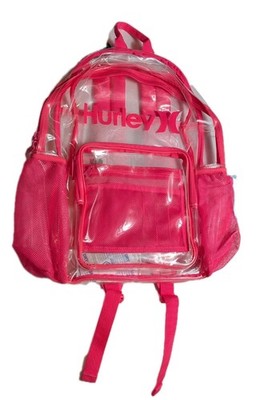 Hurley Clear See Through Backpack With Bottle Pocket Fits 15'' Laptop Hyper Pink