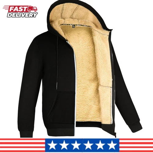 Unisex Winter Lambswool Fleece Jacket Thick Warm Hooded Zipper Coat Casual - product listing photo