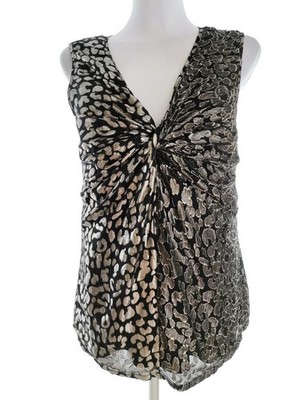 L.K. BENNETT Damen Bluse Gr. 40 Schwarz Seide Ärmellos Leopardenmuster