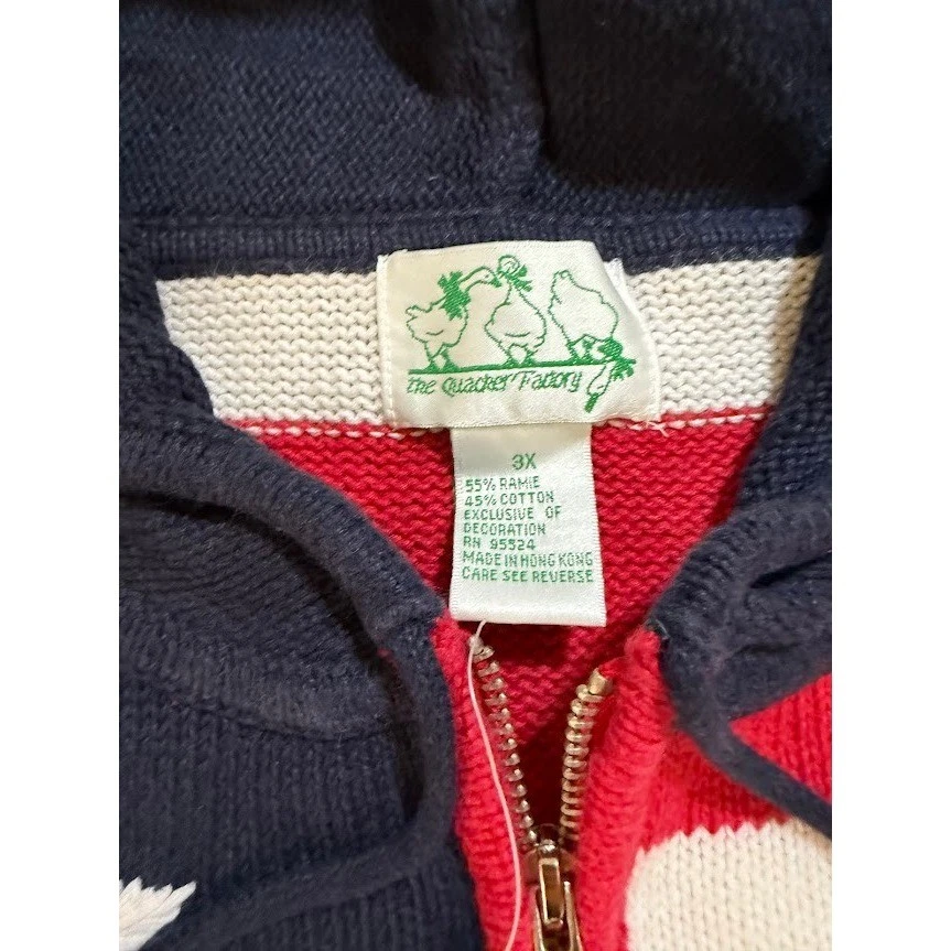 The Quacker Factory Flag Knit Zip Hoodie Sweater Women's 3X Red White Blue Stars - Image 3 of 4