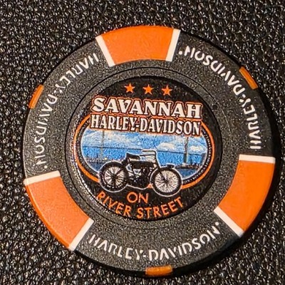 SAVANNAH (RIVER STREET) HD ~ GEORGIA (Black/Orange Full Color) Harley Poker Chip