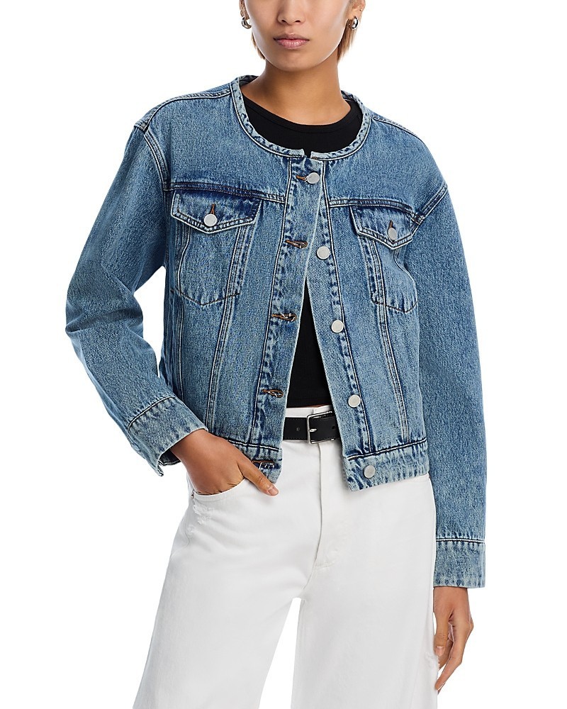 BLANKNYC Jean Jacket Women's XS Heads Up Collarless Front Button Flap Pockets
