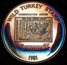 1981 Wild Turkey Hunting Stamp Silvestris TONED 1oz 999 FINE Silver round C6560