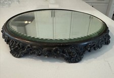 Antique Round Silverplate Plateau Beveled Vanity Jewelry Table Top Mirror Tray