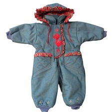 Vintage Infant London Fog Baby Fog Blue Denim Plaid Quilted Snow Suit 18 Months