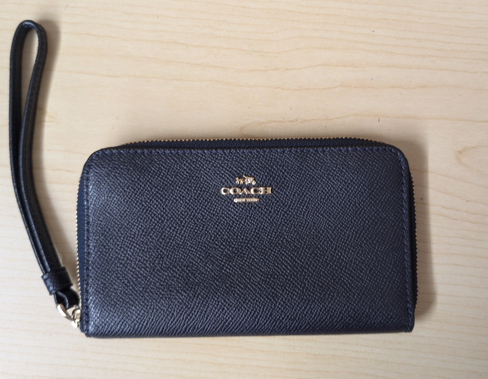 Coach dark blue  Wristlet Wallet with Zipper and Card Slots for Women