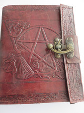 Blank Spell Book of Shadows Leather Journal with Lock – Vintage Deckle Paper