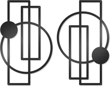 Modern Geometric Wall Art, Black Metal Abstract Style, 2 Pc Home