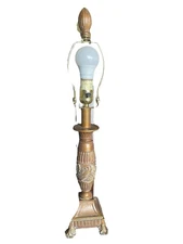 Vintage Style Gold Table Lamp Ornate Base Claw Feet 23” Tall Works
