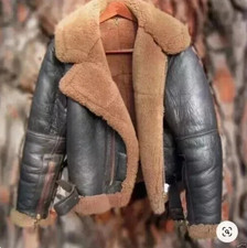 Image of B3 RAF Brown Men's Bomber Flying Aviator Fur Irvin Faux Fur Leather Jacket