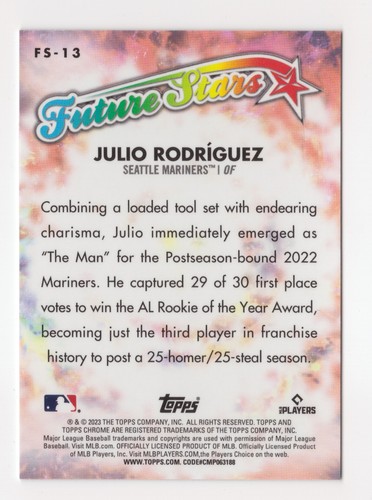 Julio Rodríguez 2023 Topps Chrome Future Stars #FS-13 Mariners - Bild 2 von 2