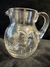 Signed HAWKES GRAVIC Glass Pitcher | Rare Fern & Floral Intaglio Engraved ABP