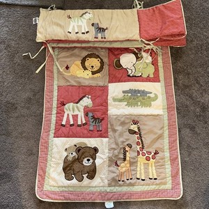 2 Piece Lambs & Ivy Baby Animals Crib Comforter Set In EUC See Photos Red /green