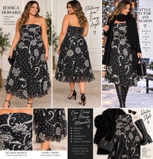 Jessica Howard Plus Size 24W Strapless Floral Polka Dot Vintage Inspired Dress
