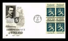 US COVER FINLAND INDEPENDENCE 50TH ANNIVERSARY FDC BLOCK OF 4 ARTCRAFT