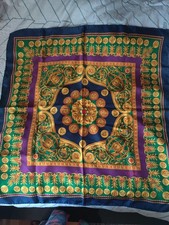 CELINE Paris 100 Silk Scarf Zodiac Motif in Green Black Gold Colors - Excellent