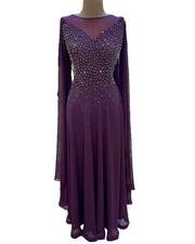 Purple Plum beaded Long Dress Gown w/ Sheer Capelet Size 56EU