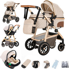 3 in 1 Prams Travel System, Pushchair with Height Adjustable Handle, Travel Pram