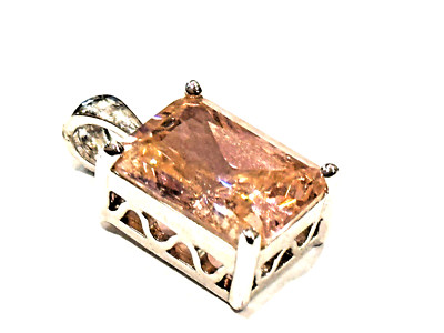 ROSS-SIMONS PINK CZ EMERALD RADIANT CUT 925 STERLING SILVER 1'' PENDANT EUC