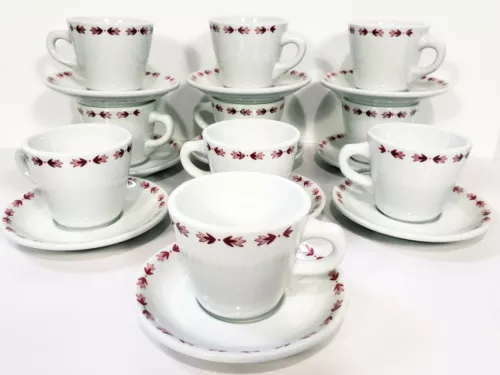 Shenango Restaurant Ware Red Leaf Coffee / Tea Cups & Saucers 20pcs 10 Sets
