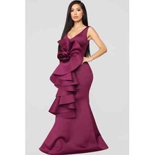 Eggplant/Purple Ruffle Formal Evening Gown - EUC