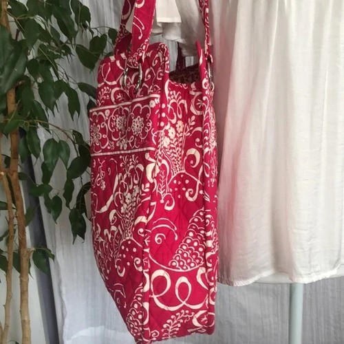 VERA BRADLEY Perfect Pocket Tote Twirly Birds pink white tall book bag laptop - Picture 7 of 16