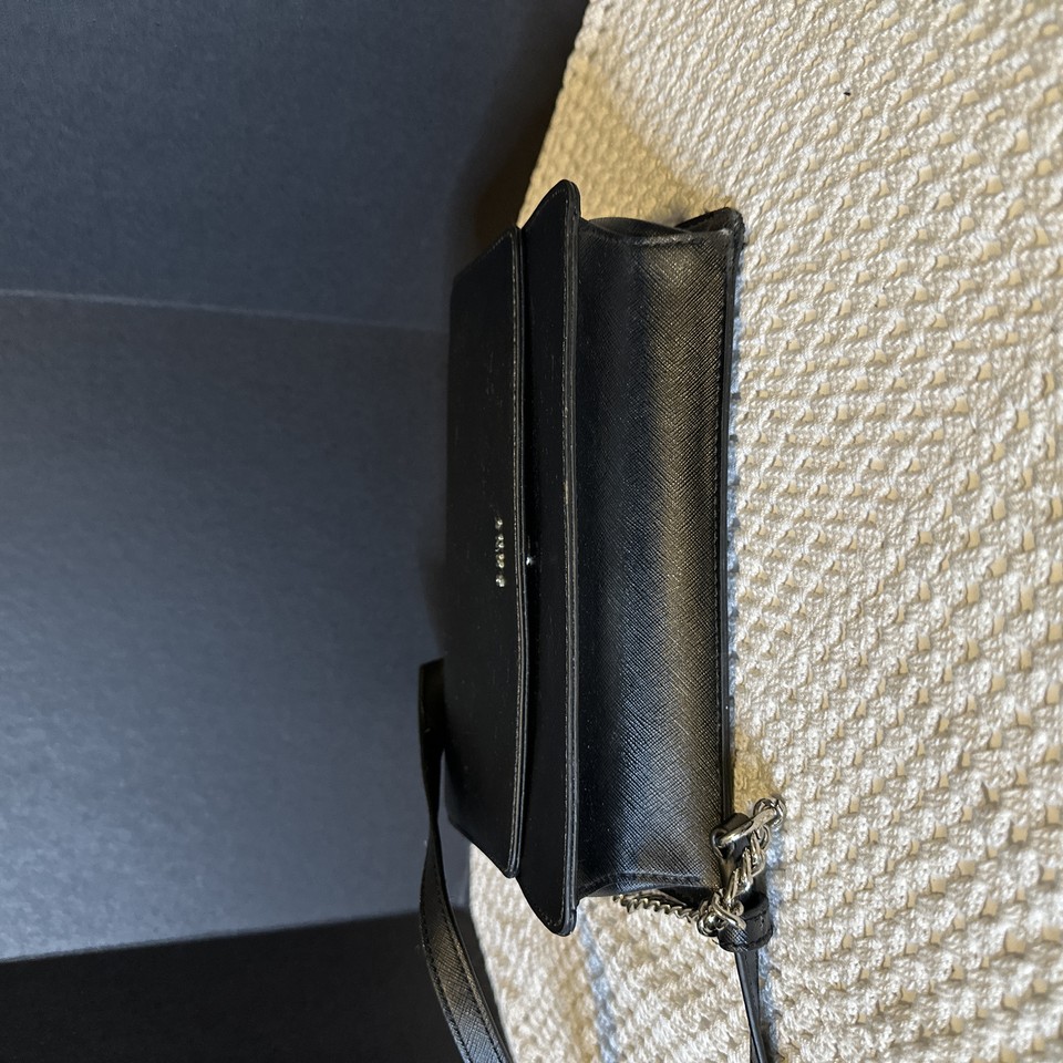 DKNY Black Leather Flap Crossbody/Shoulder Bag with Gold Tone Chain eBay