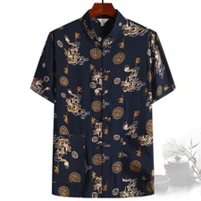 Chinese Herren Ethnisch Shirt Mit Froschknöpfen Tang Anzug Kurzarm