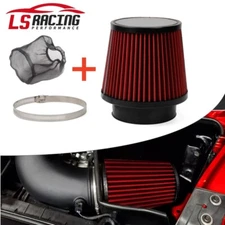 Red 4" 100mm Dry Air Filter Inlet Cold Air Intake Cone+Air Filter Dust Cover