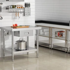 36" × 24" Stainless Steel Table w/Paper Towel Holder and Drawer for Home Kitchen