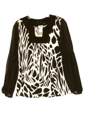 8010 LONG SLEEVE TOP FROM CREATIVE DESIGN WORKS SZ SM SEMI SQUARE NECK BLK/WHT