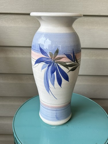 Vintage Purple Pink Florida Tropical Sunset Pottery Tall Vase 11.5" 1980s Retro