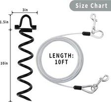 10ft Dog Tie Out Cable and Stake,Reflective/Anti-Rust and Shock-Absorbing Spring