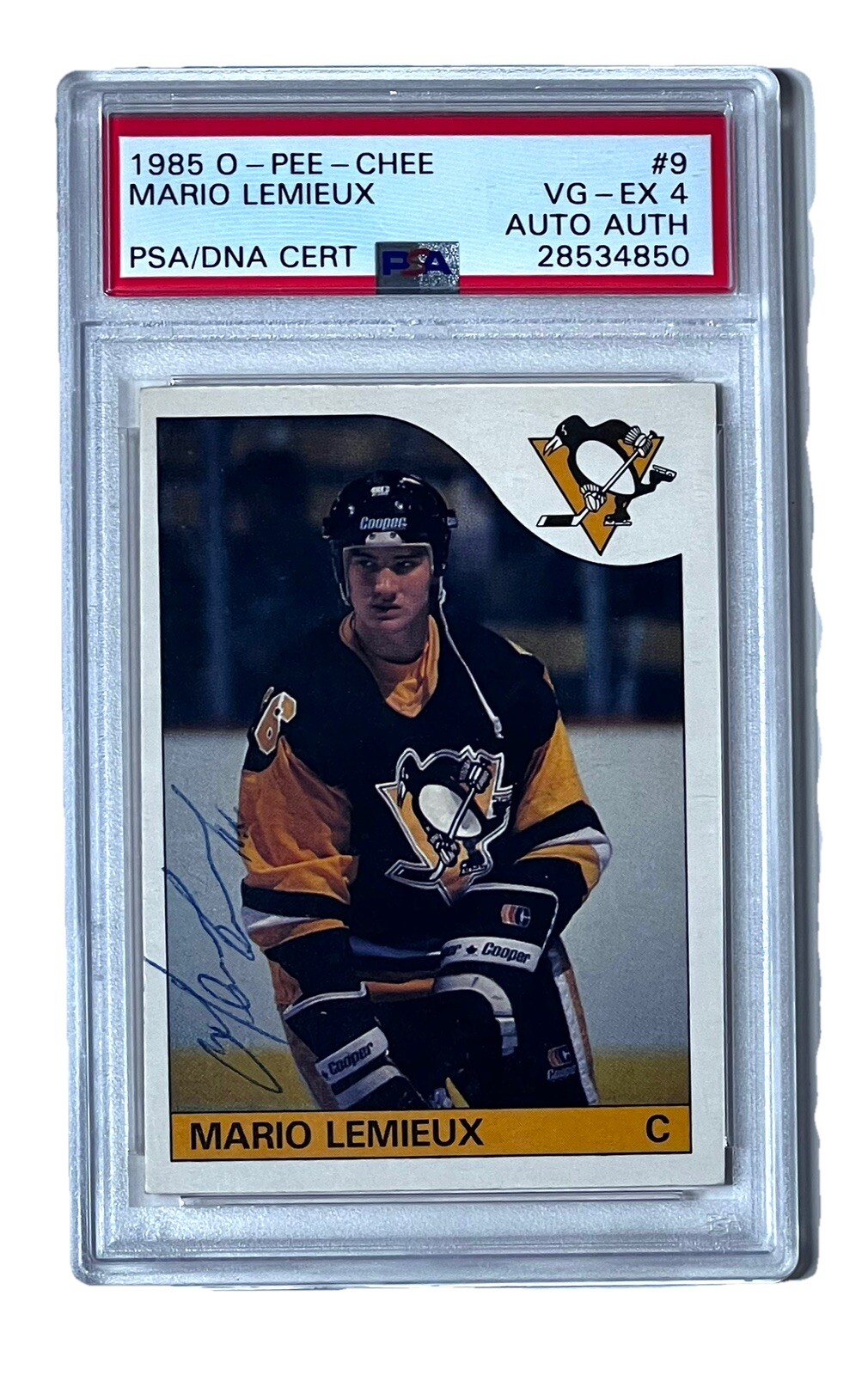 Mario Lemieux 🔥 Signed 1985 O-Pee-Chee Rookie Era Autograph PSA/DNA VG-EX 4 RC