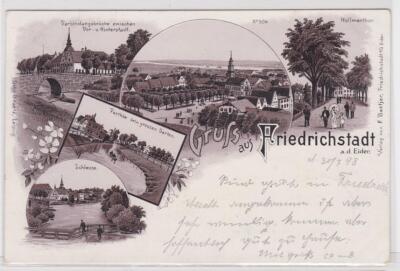 48361 Postcard Lithograph Greeting from Friedrichstadt an der Eider Lock etc. 1898