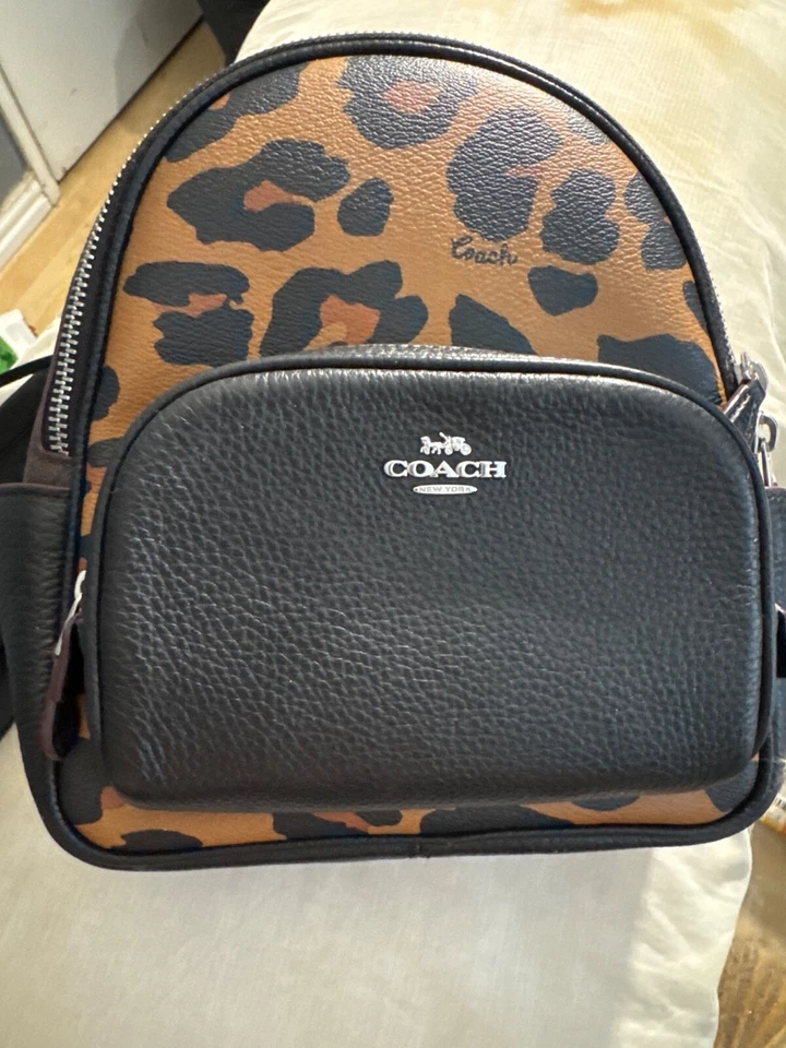 NWT COACH Women's Mini Court Backpack In Signature Leather Leopard Print CC757 - Image 3 of 4