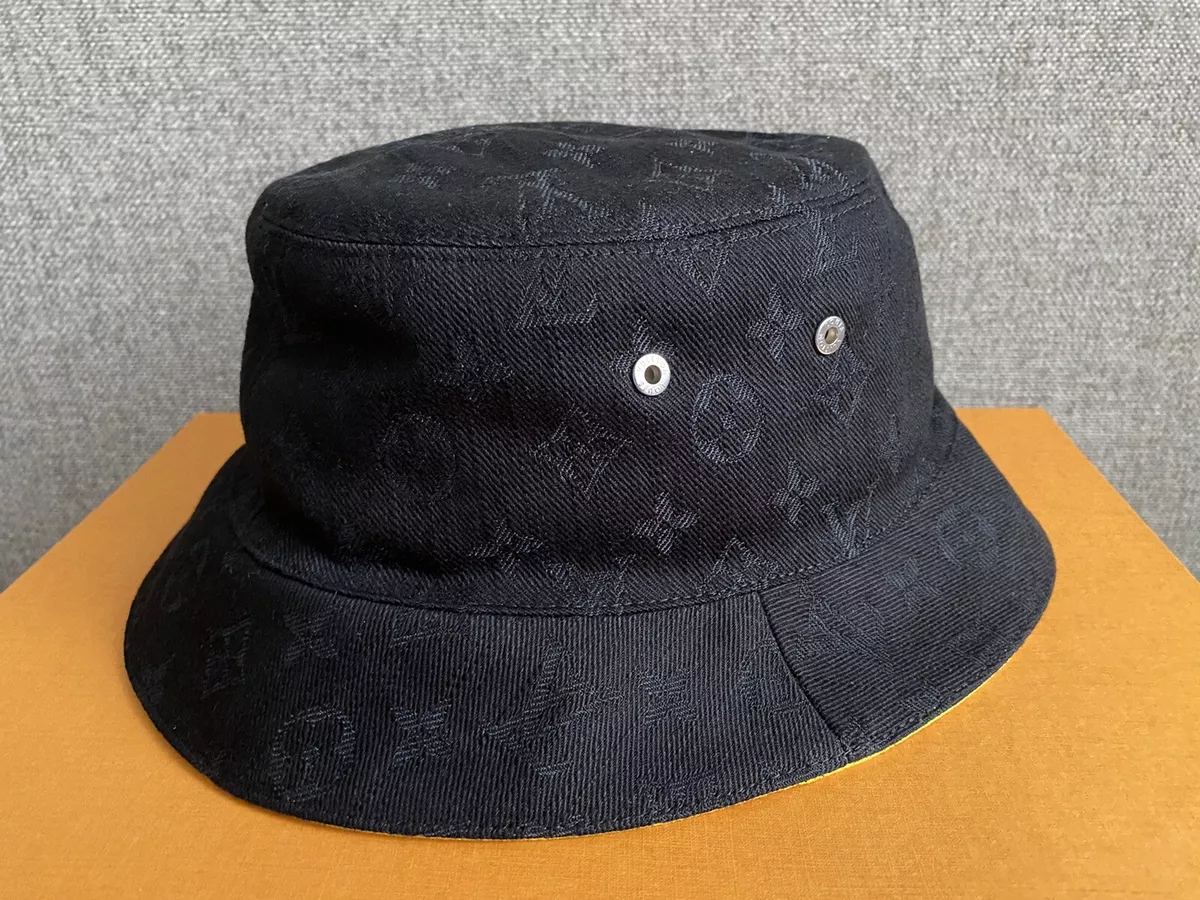 Brand New Louis Vuitton Monogram Denim Bob Bucket Hat in Black M76208 M 58cm