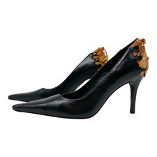BLACK LEATHER HEELS POINTED STILETTO NARROW POINTY UK SIZE 3 4 5 6 7 LATINO SOLE