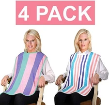 4 Pack Clothing Protector Long Length Terry Cloth Senior Adult Bibs w/Hook&Loop