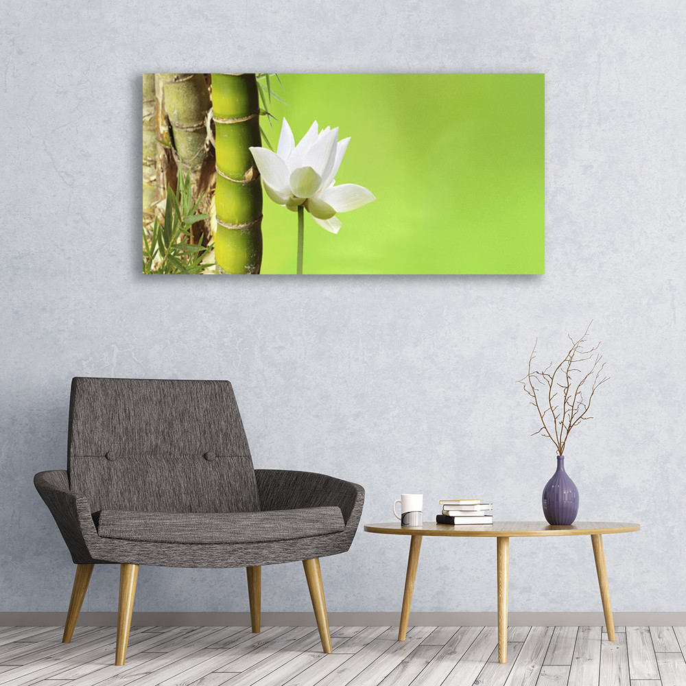 Impression fleur bambou tableau sur verre acrylique panoramique 120x60cm