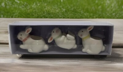 3 Bunnies 3 Poses Celebrate Easter Together Tea-light Candle Holders Was $29.99