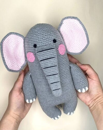 Elephant plush toy stuffed  animal , safari nursery, baby gift handmade, crochet - Picture 1 of 8