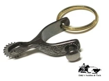 Roping Spur Key Chain Charcoal Engraved Band Western Novelty Gift New