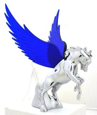 Lighted Hood Ornament Stallion Windrider Blue 3 Stud Chrome 9 3/4" GG#48391